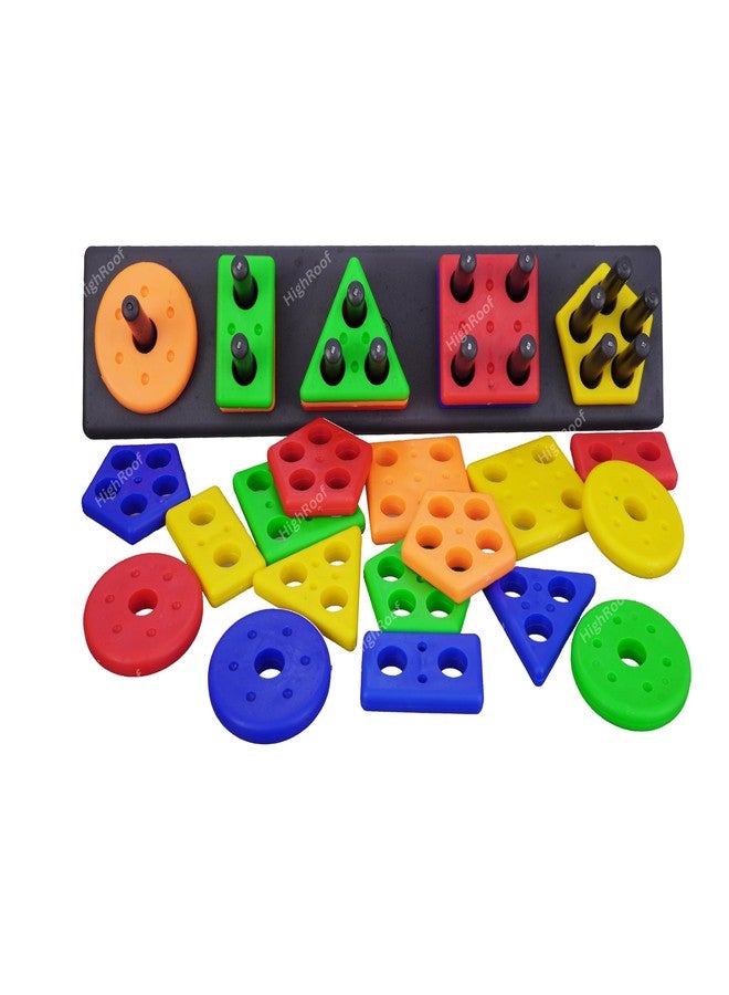 HighRoof Shapes Geometric Board Blocks Sorting and Stacking, Montessori Education Colour Recognition Toys for Kids - 5 Columns with 25 Pieces - Image 1
